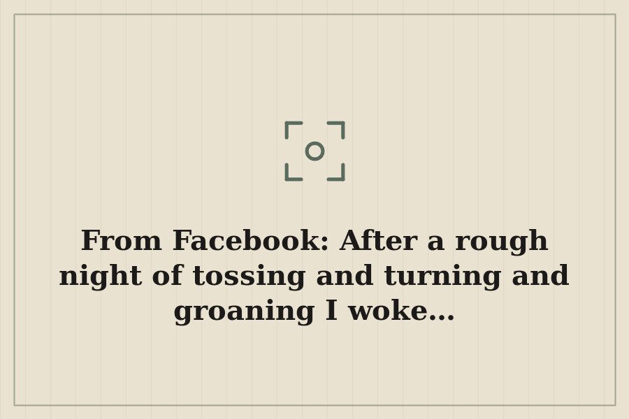 From Facebook: After a rough night of tossing and turning and groaning I woke… — cover