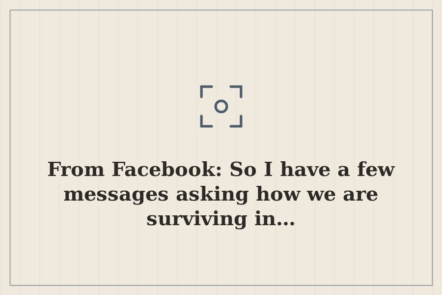 From Facebook: So I have a few messages asking how we are surviving in… — cover