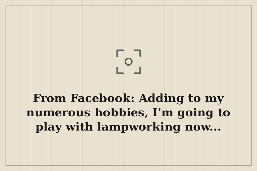 From Facebook: Adding to my numerous hobbies, I'm going to play with lampworking now... — cover