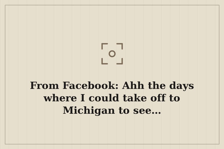 From Facebook: Ahh the days where I could take off to Michigan to see… — cover