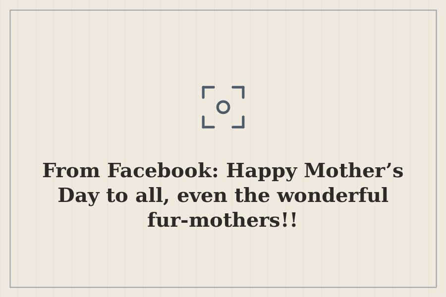 From Facebook: Happy Mother’s Day to all, even the wonderful fur mothers!! — cover