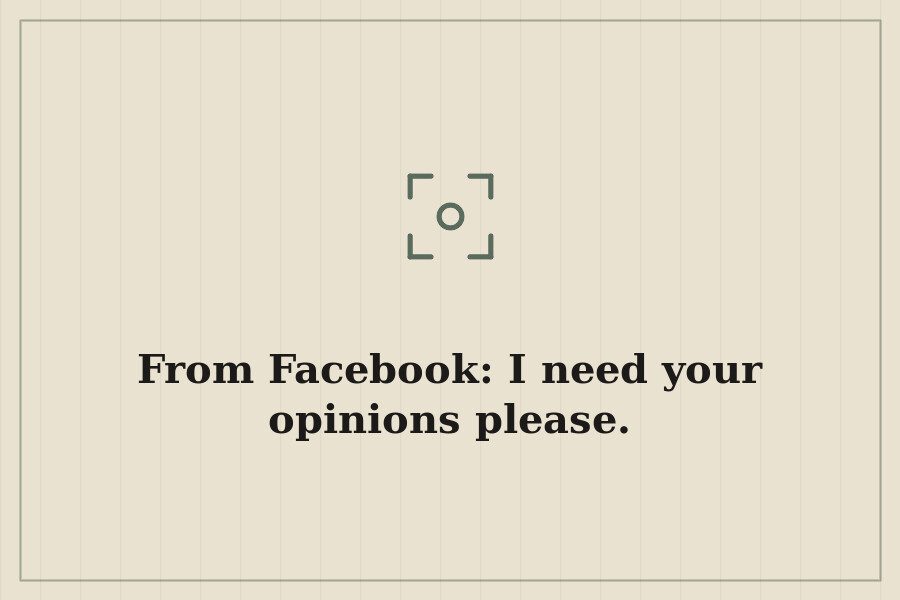 From Facebook: I need your opinions please. — cover