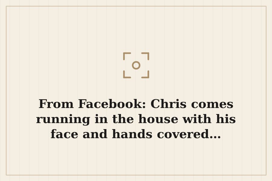 From Facebook: Chris comes running in the house with his face and hands covered… — cover