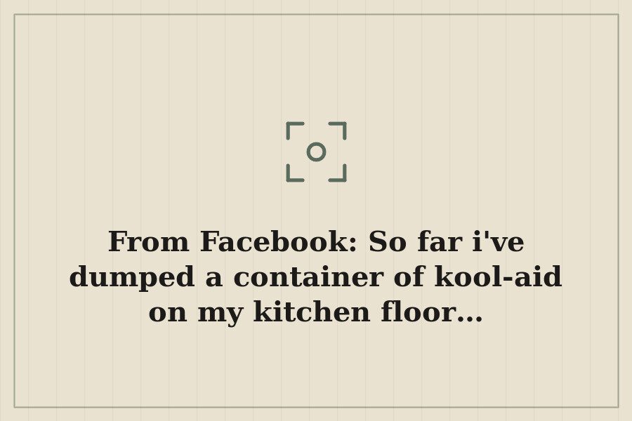 From Facebook: So far i've dumped a container of kool aid on my kitchen floor… — cover