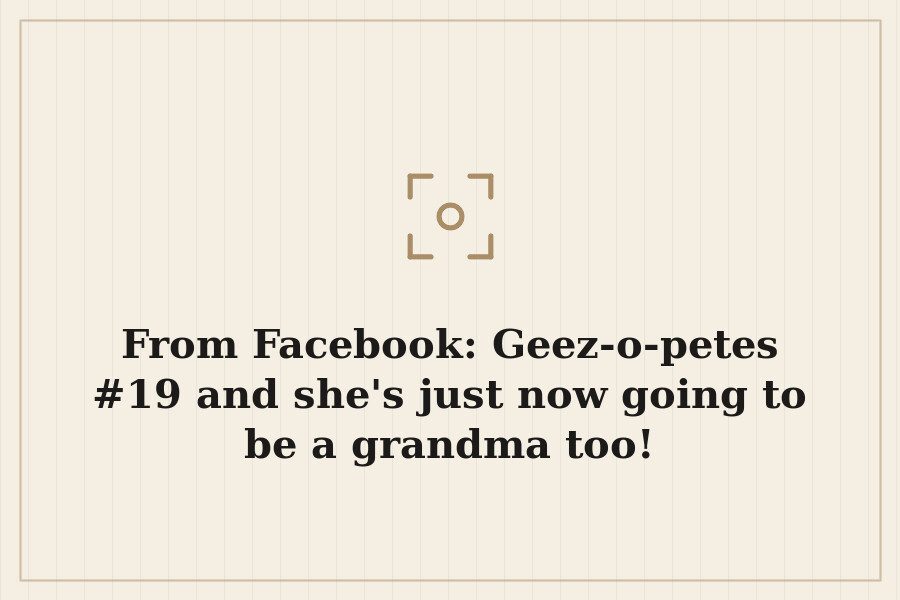 From Facebook: Geez o petes #19 and she's just now going to be a grandma too! — cover
