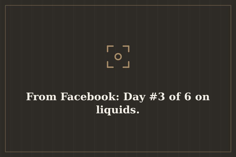 From Facebook: Day #3 of 6 on liquids. — cover