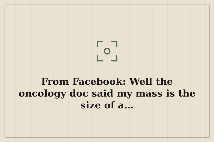 From Facebook: Well the oncology doc said my mass is the size of a… — cover
